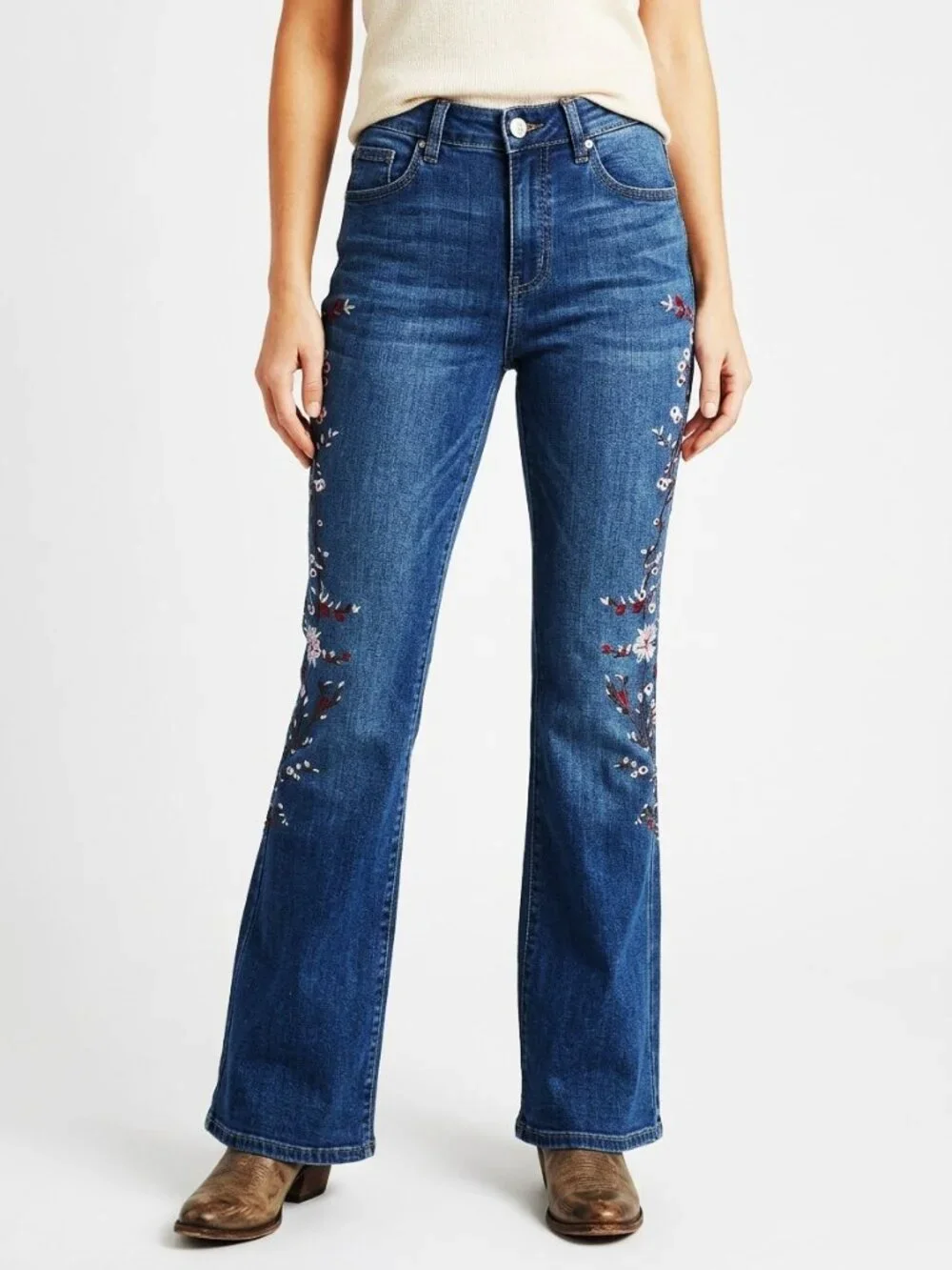 9th & Main Embroidered Flare Jeans 4 Med Wash Boho Festival Y2k NWT